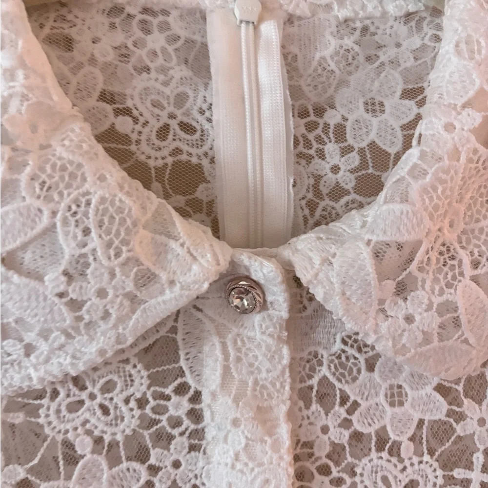 Teri Jon by Vickie Freedman Peter Pan collar White Lace Midi Dress 10 - Picture 4 of 8